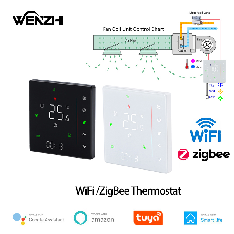 Wifi Thermostat - Zigbee-エアコンサーモスタット,家庭用冷却ファン,暖房パイプ,温度コントローラー,Tuya SmartLife