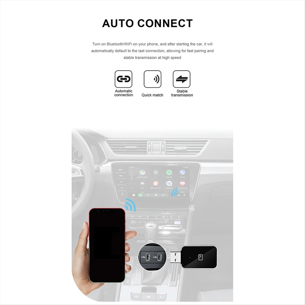 Wifi Smart Plug - ワイヤレスCarPlay Android Autoワイヤレスアダプターに適合 スマートミニボックス プラグアンドプレイ WiFi高速接続