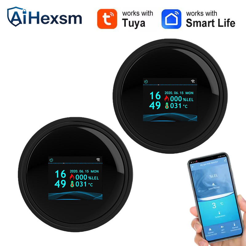Wifi Thermostat - Tuya Wifi 漏洩温度機能付き可燃性ガス検知器サポートホームスマートライフ天然ガス警報センサー LCD ディスプレイ